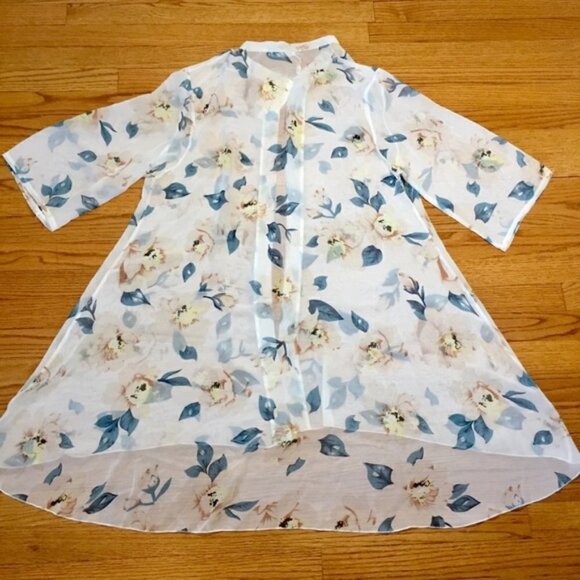 Boho Yellow/Creme Green Floral White Duster Kimono - Picture 12 of 13